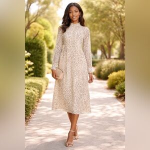 Charles Henry Mock Neck Long Sleeve Midi Dress